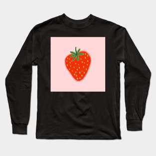 Strawberry illustration in pink background Long Sleeve T-Shirt